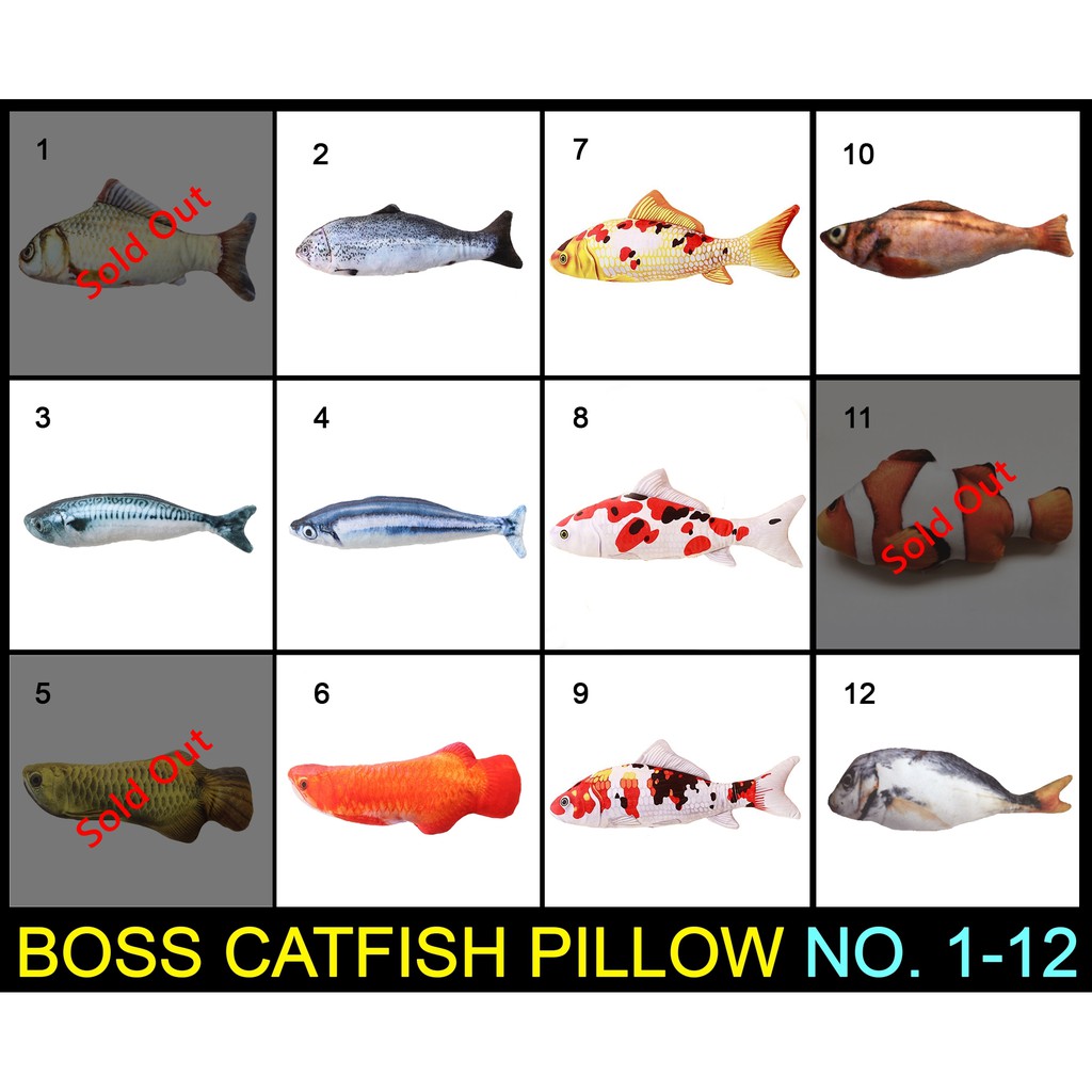 Boss Catfish Pillow 40 cm / Mainan Kucing / Fish Catnip Kucing