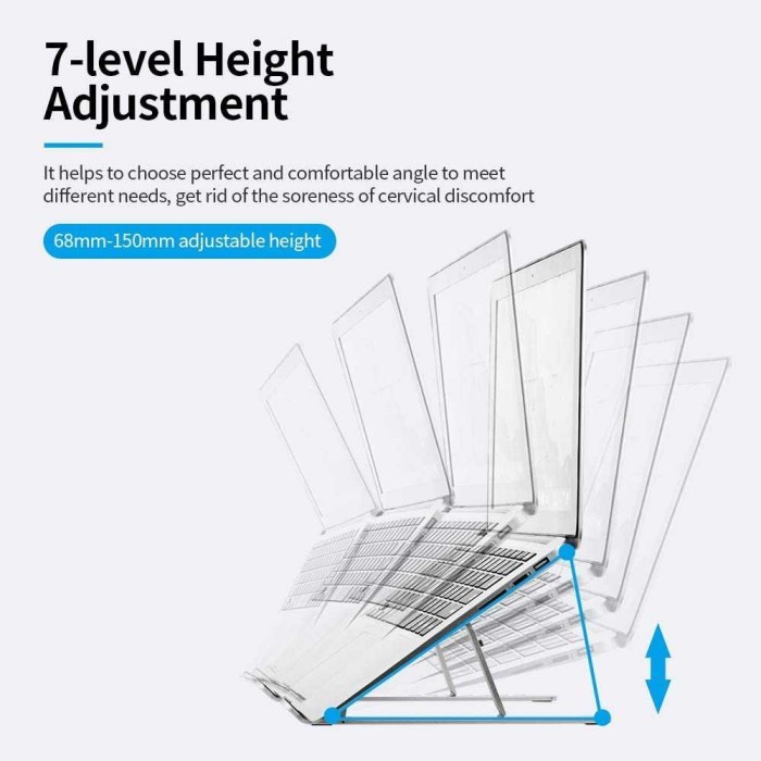 Dudukan Laptop Stand Lipat Aluminium Foldable Adjustable 7 Level - Silver