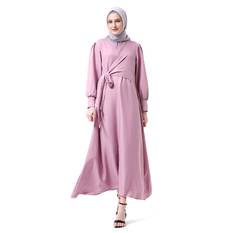 Alliyah Dress Gamis Muslimah Long Sleeve Model Balon Regular Fit Premium High Quality - Lilac
