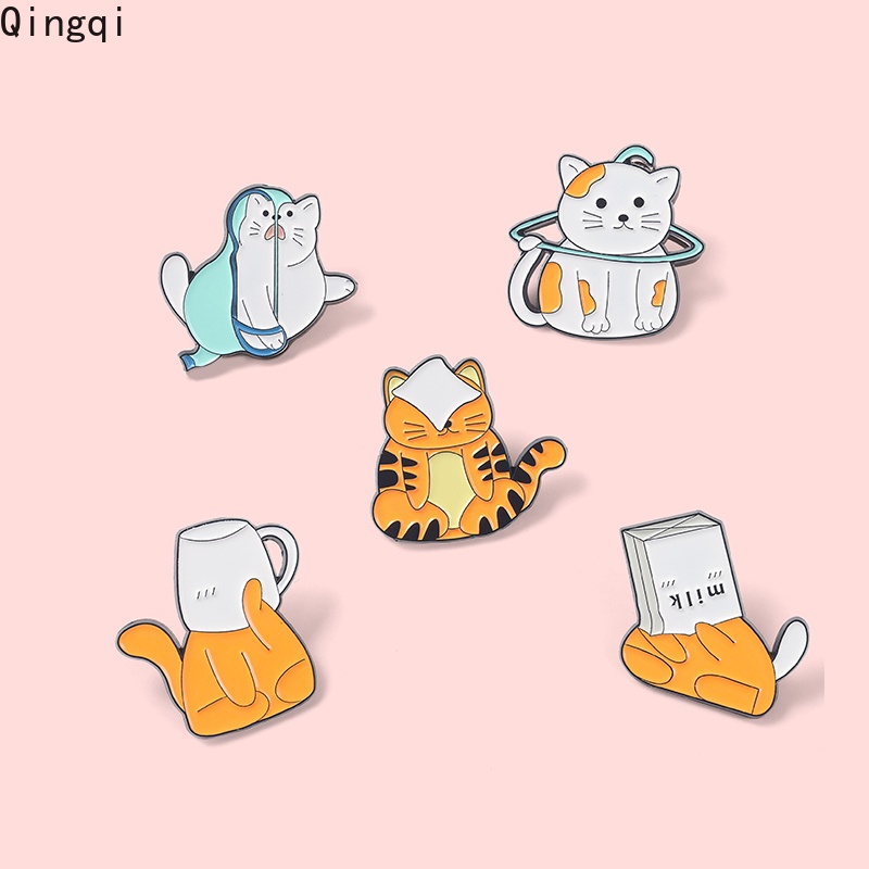 Bros Pin Enamel Desain Kartun Kucing Oranye Lucu Untuk Aksesoris Wanita