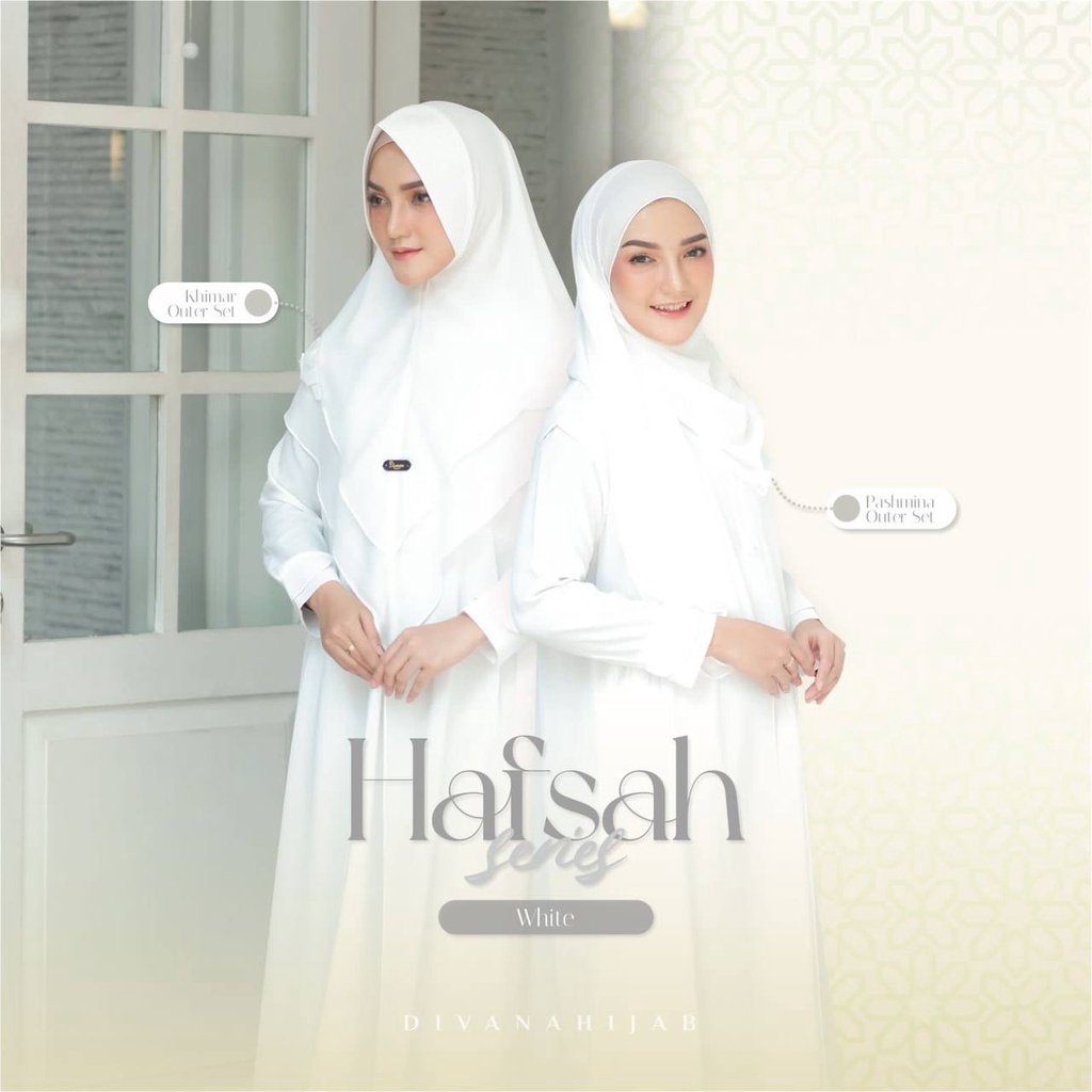 Hafsah Dress Series by Divana Hijab | Set Outer Khimar | Set Outer Pashmina | Warna Putih