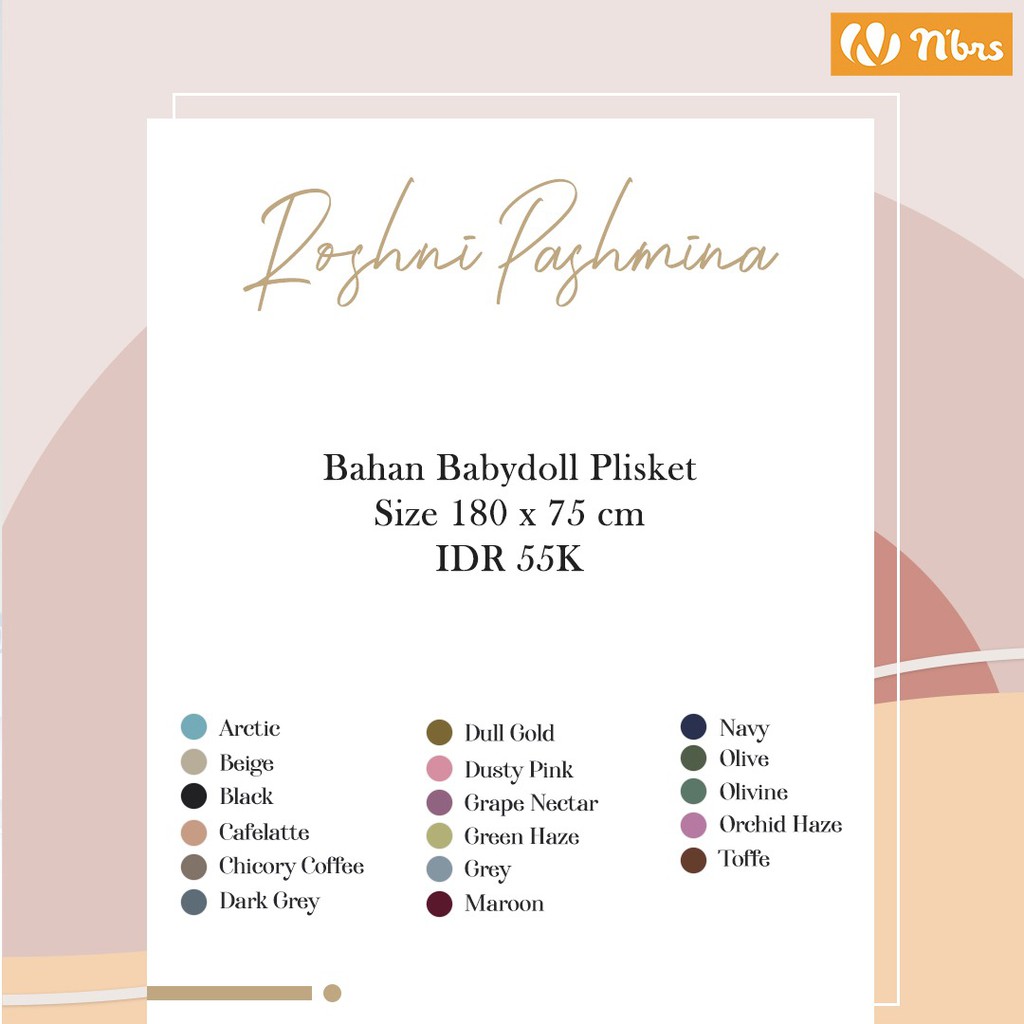 NIBRAS HIJAB ROSHNI PASHMINA BAHAN BABYDOLL PLISKET JILBAB MUSLIMAH OOTD