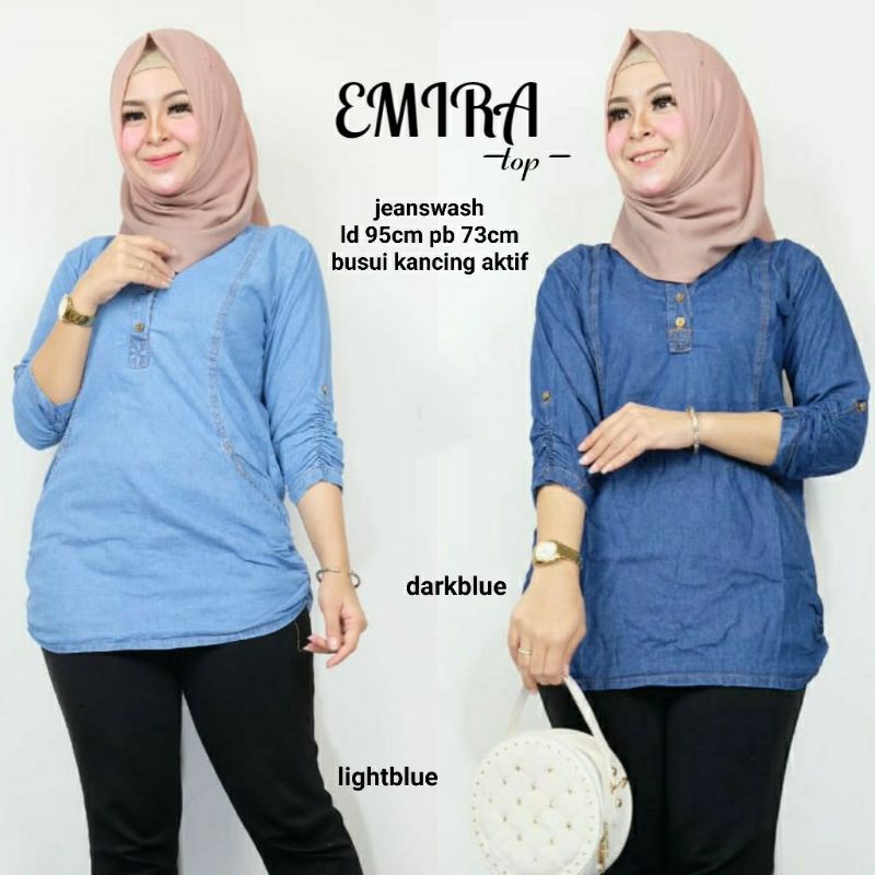 Emira top Blouse Jeans / Baju Atasan Remaja ABG Wanita / Atasan Jeans Levis Kekinian