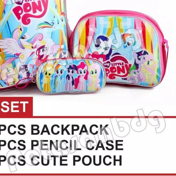 ⅎ bonus topi LITTLE PONY Paket 3in 1, tas ransel sekolah karakter anak SD tas ransel kartum triple s