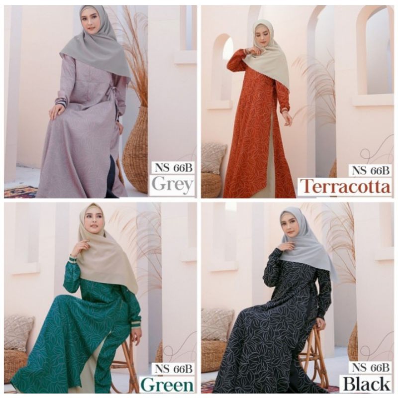 Gamis Nibras NS 066B Green, Gresik, Black, Terracotta gamis simple dan elegan Busana muslim murah