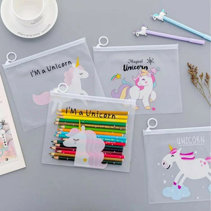 

tempat pensil unicorn transparan zipper bag pouch serbaguna