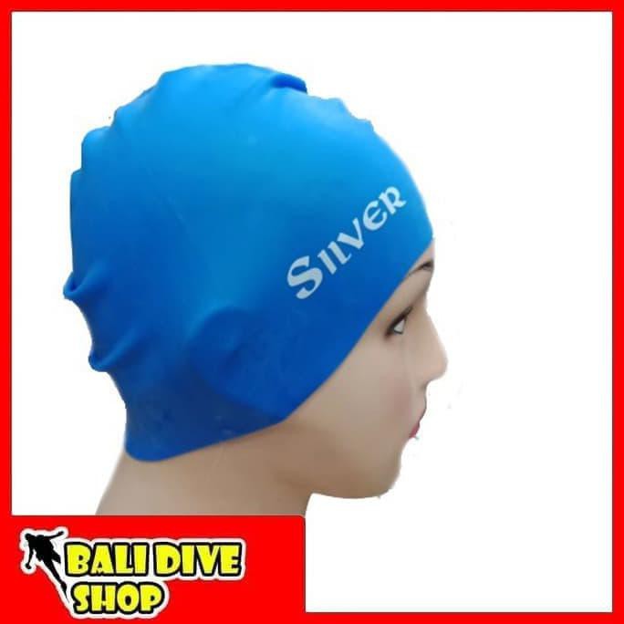 Monggo] Topi Renang Silicone Swimming Cap Silver Dewasa All Size