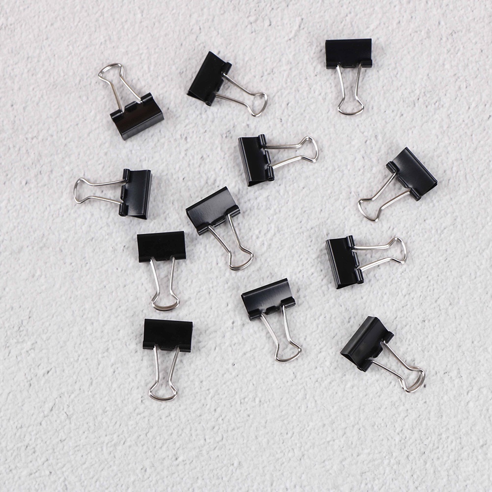 {LUCKID}12Pcs Black Metal Binder Clips File Paper Clip Photo Stationary Office Supplies