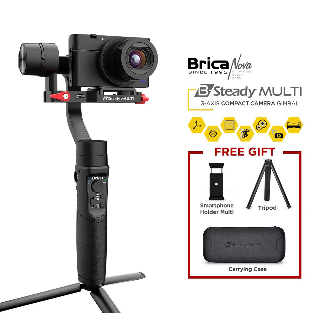 Brica BSteady B-Steady Multi - 3 Axis Compact Camera Gimbal - Black + Bonus Kaos-2