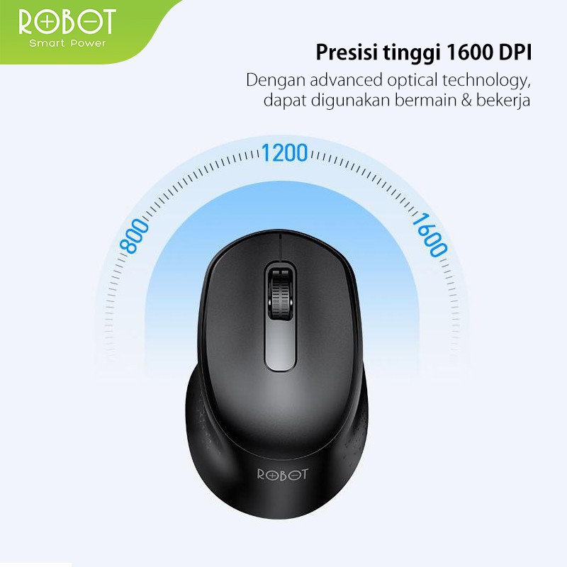 ROBOT M312 2.4G Wireless Mouse Silent Key 1600DPI 500Hz - Garansi Resmi 1 Tahun