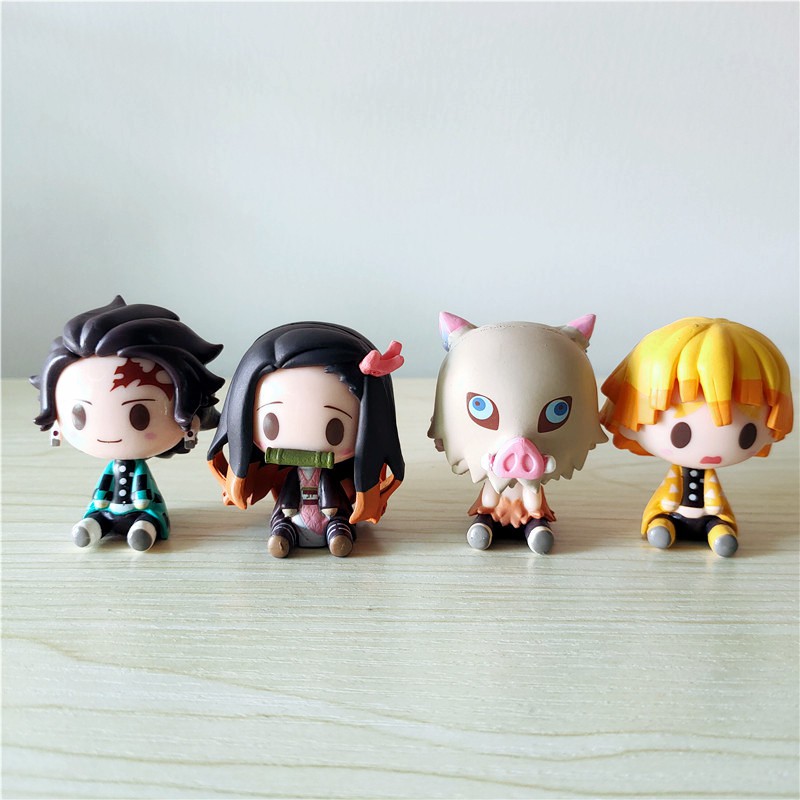 4pcs / set Action Figure Anime Demon Slayer Nezuko Kajiro Zenitsu Agatsuma Solid Q Version Untuk Hadiah Anak