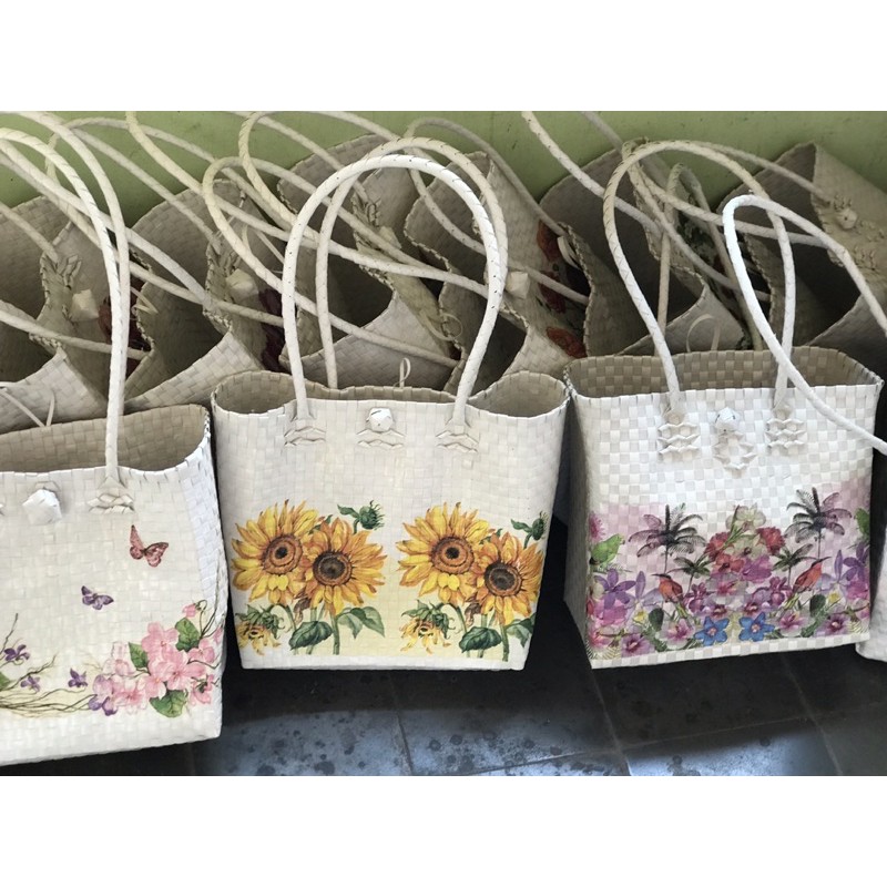 tas anyaman decoupage putih plastik anyam belanja