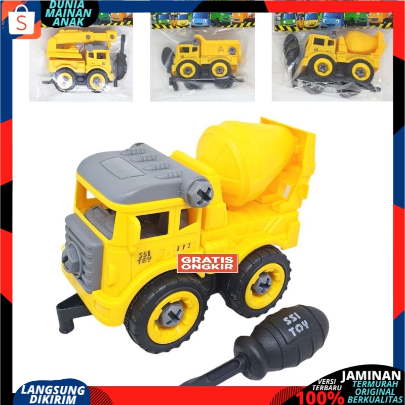 Mainan Anak Mobil Truk Bongkar Pasang DIY Obeng Toy Car Mixer Truck 1 set Kemasan Kantong