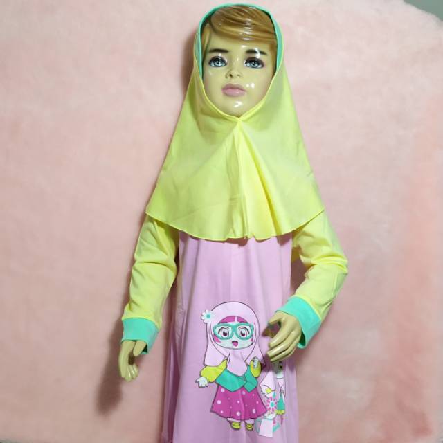 Gamis Anak Model Za-ra Kids Free Jilbab size 2-8tahun / Pakaian Anak Perempuan / Baju Hijab Anak