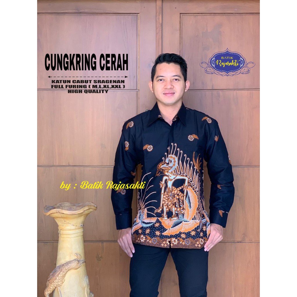 CUNGKRIGN CERAH Atasan Baju Kemeja Batik Pria Lengan Panjang PREMIUM LAPIS FURING Katun RAJASAKTI