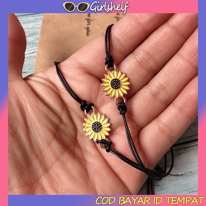 COD✨2 Pcs Korean Fashion Gelang Tali  Persahabatan Anyaman Krisan Bunga Matahari Couple Gelang