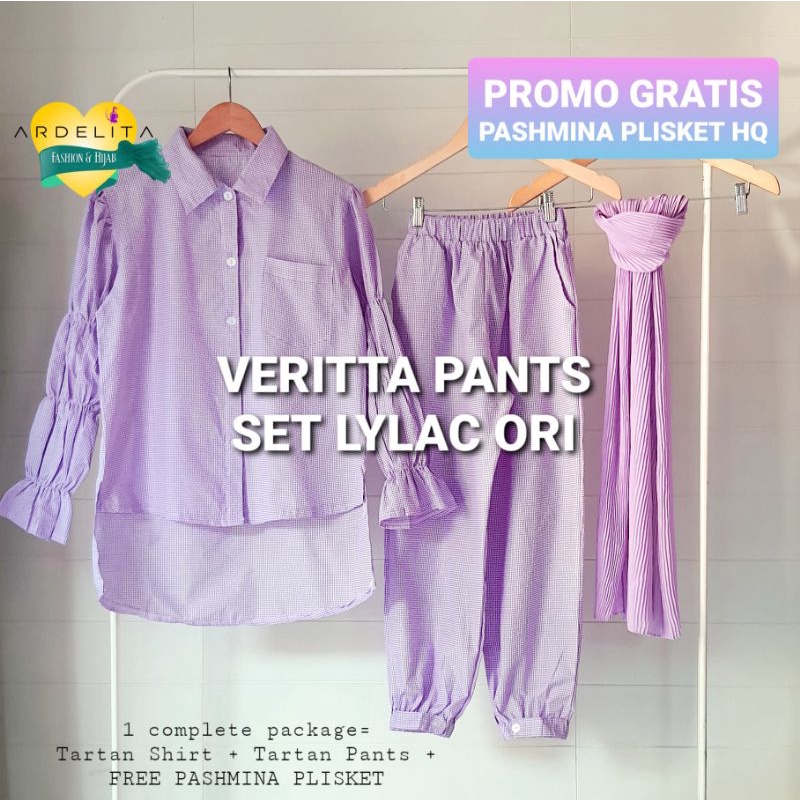 ♥️FREE PASHMINA PLISKET/VERITTA PANTS SET ATASAN+CELANA/SETCEL LYLAC/OOTD HIJAB/SELEGRAM OUTFIT