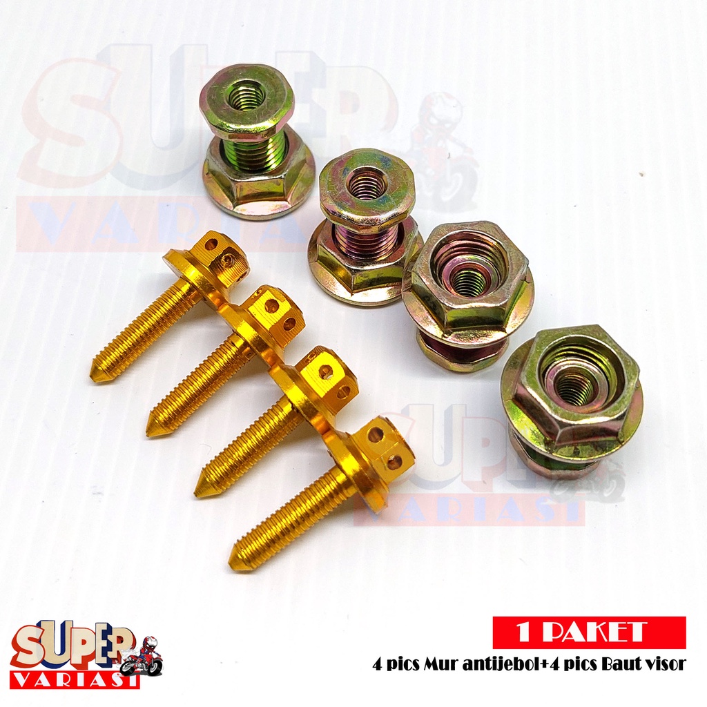 1 PAKET baut anti jebol 4biji + baut probot 4 biji gold buat pasang visor nmax dan lexy dijaminkan kuat