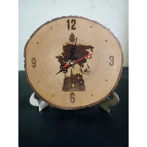 Jam Kayu Jam Meja Jam Dinding Kayu Asli Custom Grafir Logo