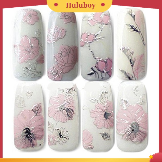 Huluboy Huluboy♡ Stiker Kuku 3D Motif Bunga Warna Pink Untuk Manicure