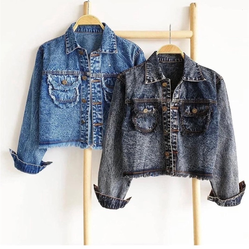 JAKET JEANS WANITA NIRINA CROP ACID MURAH / JAKER NIRINA CROP ICE BLUE MURAH