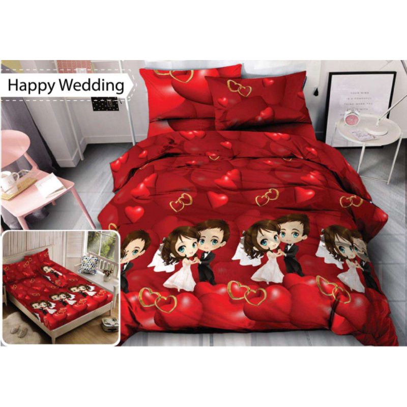 Sprei Diva linen motif Happy Wedding - Ukuran 160x200 & 180x200 Tinggi 30
