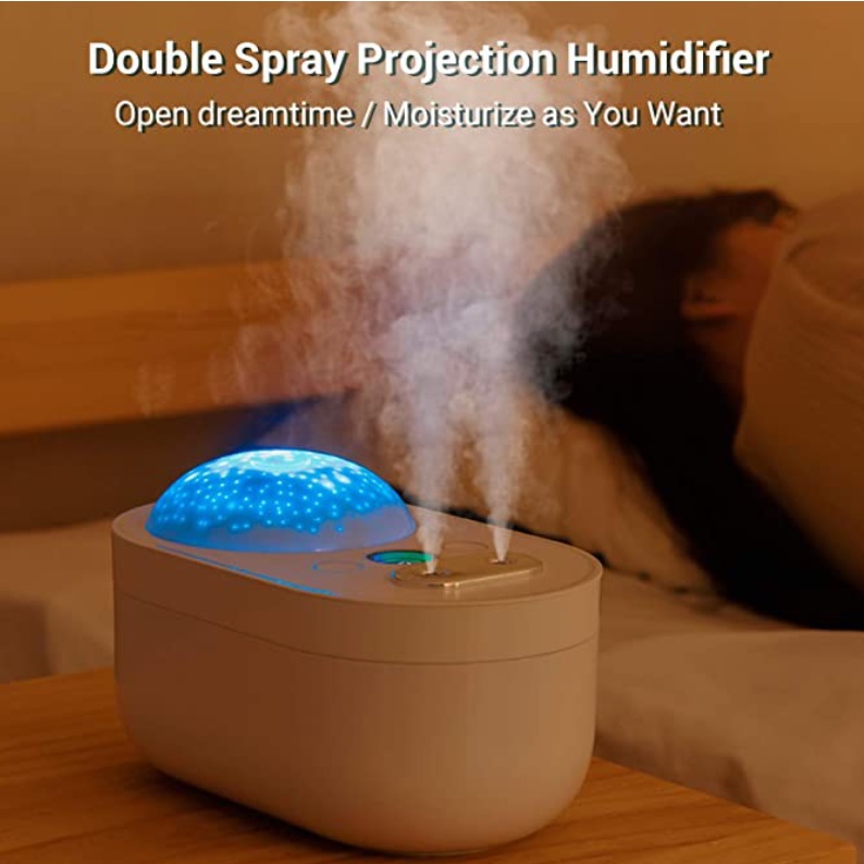 Air Humidifier 1000ml Aromatheraphy Double Spray Cool Mist 2 in 1 Proyektor Night Lamp