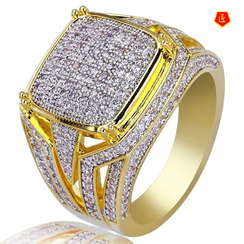 [Ready Stock]18K Gold Square Diamond Ring Personality