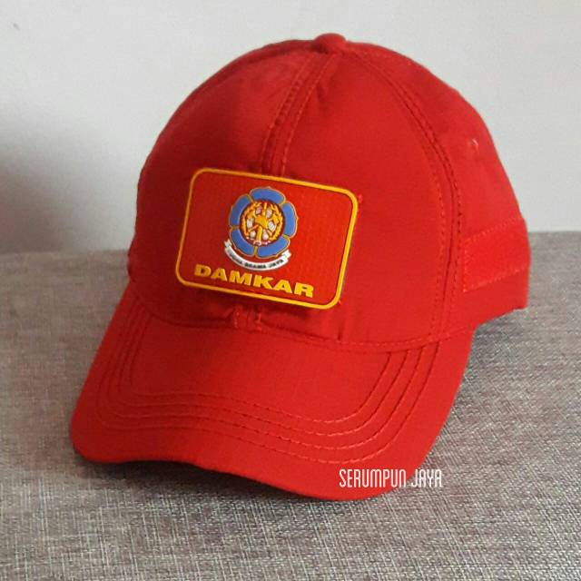 TOPI DAMKAR OUTDOR LAPANGAN MERAH - TOPI VELCRO + PATCH