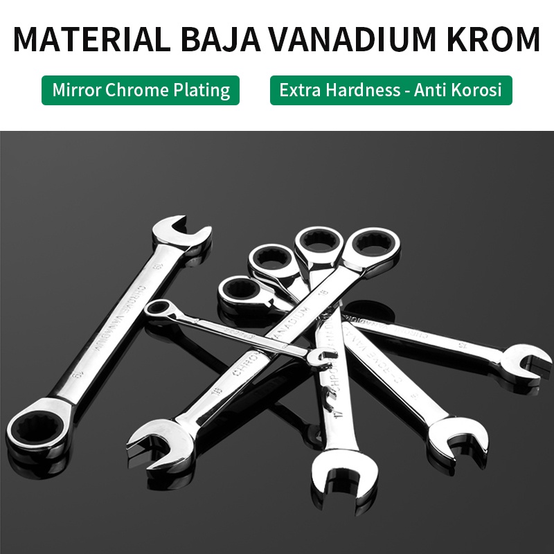 ISKU Kunci Ring Pas Wrench Spanner Ringpas Set 8-19mm Bahan Kuat Anti Karat Alat Perkakas Ring Wrench