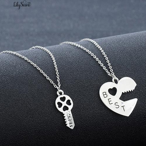 2 Pcs / Set Cinta Hati Kunci Surat BFF Best Friend Diukir Kalung Hadiah