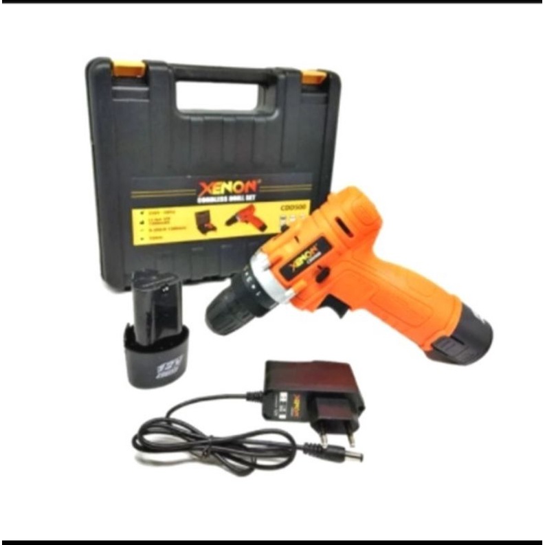 xenon cdd500 mesin bor cordless 12v 2 baterai