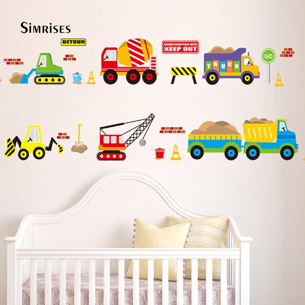 Wall Sticker Decals Cartoon Excavator Construction Decorations For Kids Room