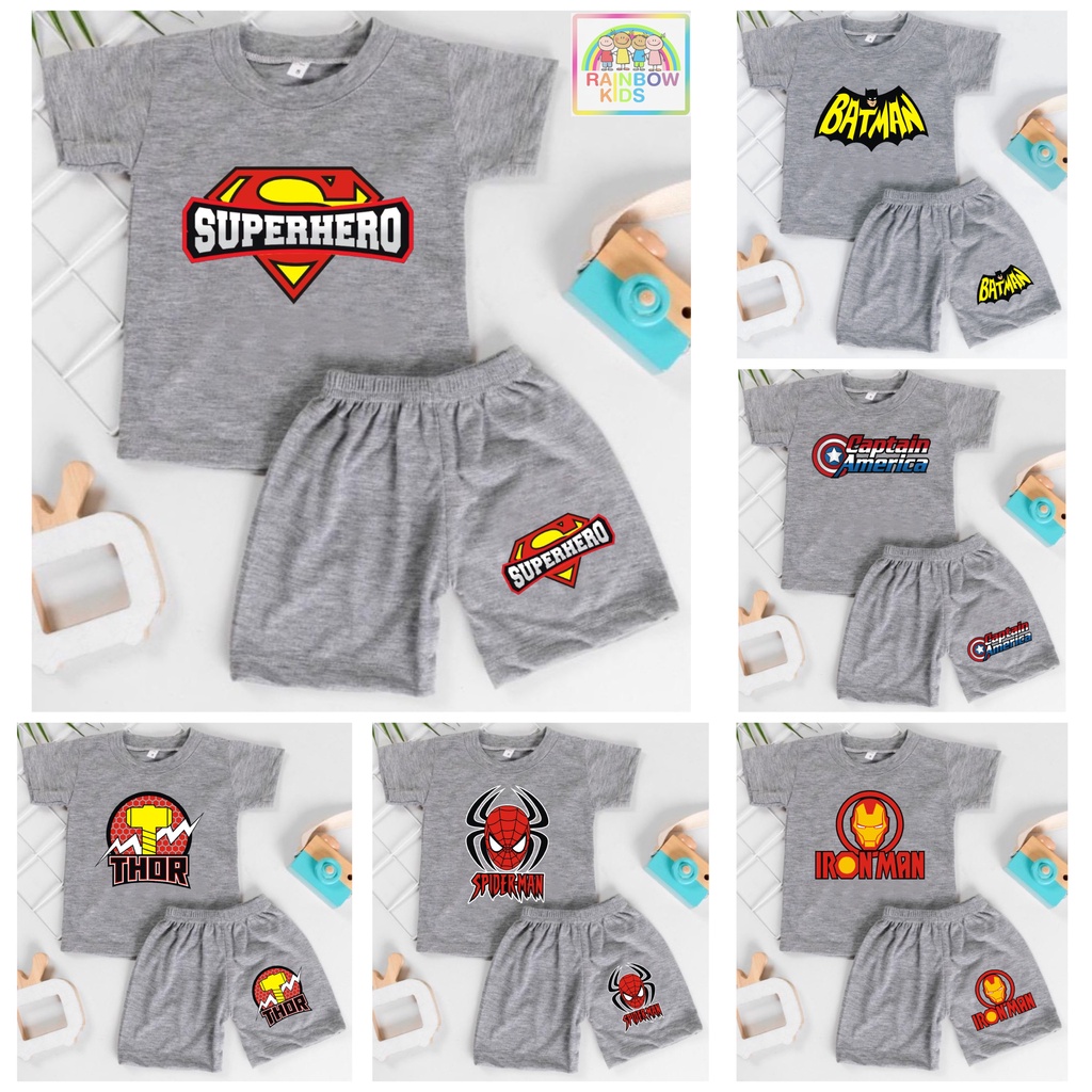 RAINBOW SETELAN / SET BAJU ANAK COWOK 1- 7 TAHUN &quot;SUPERHEROES LOGO&quot;