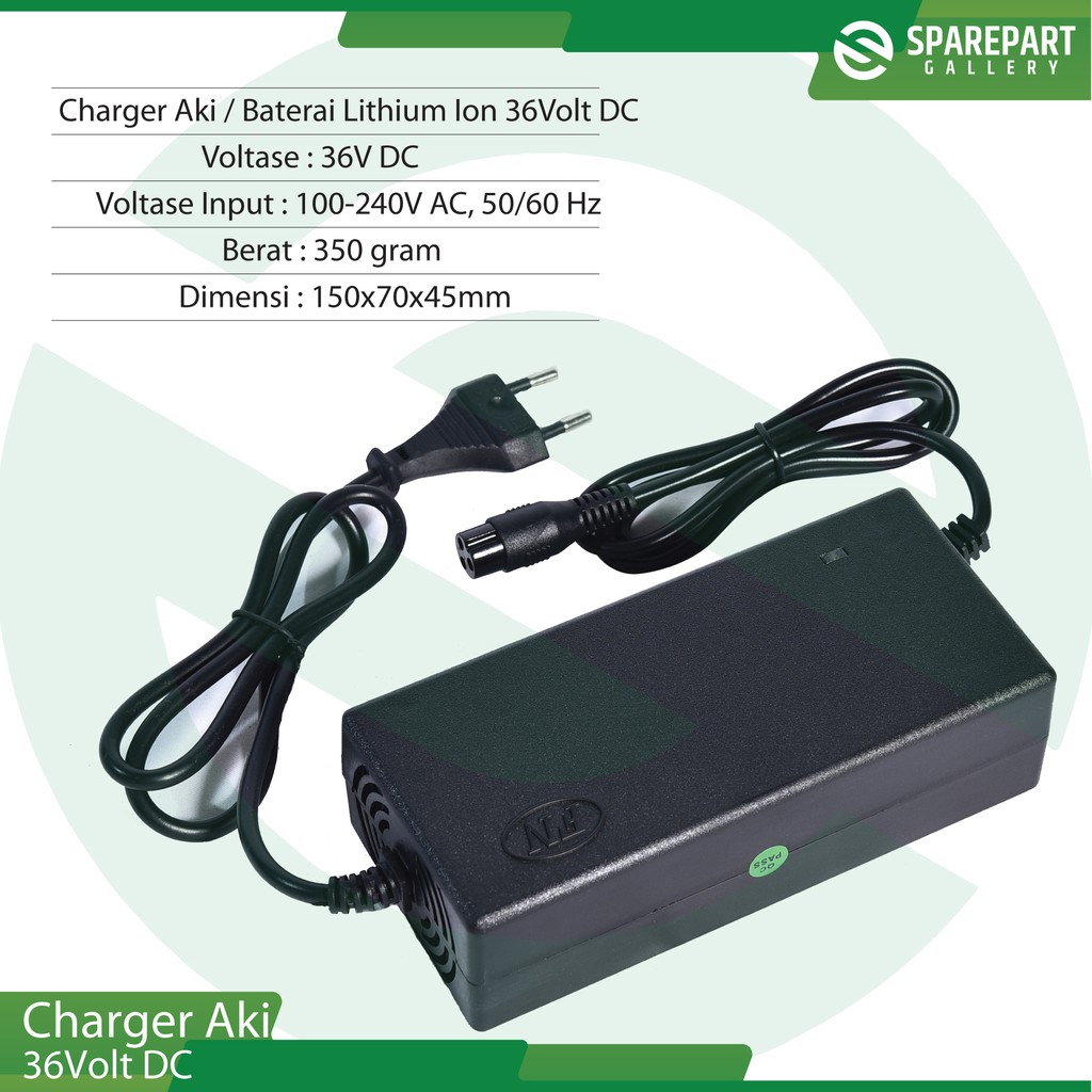 Charger Aki/Baterai Lithium-Ion 36Volt DC colokan bulat 3 lubang