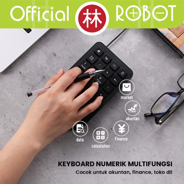 ROBOT RK01 Wired Numeric Keypad Black Tombol Multimedia Multifungsi