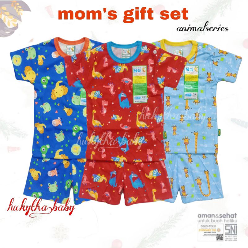 3stel_ Setelan Pendek  mom's gift pinguin,animal series, terbaru,oblong pendek celana pendek - setelan bayi mom gift SNI