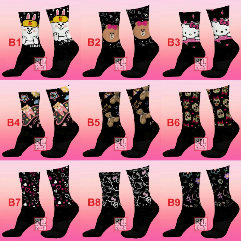 45 MOTIF BEBAS PILIH KAOSKAKI PRINTING PEREMPUAN TELAPAK HITAM HARGA HEMAT ANTI LUNTUR