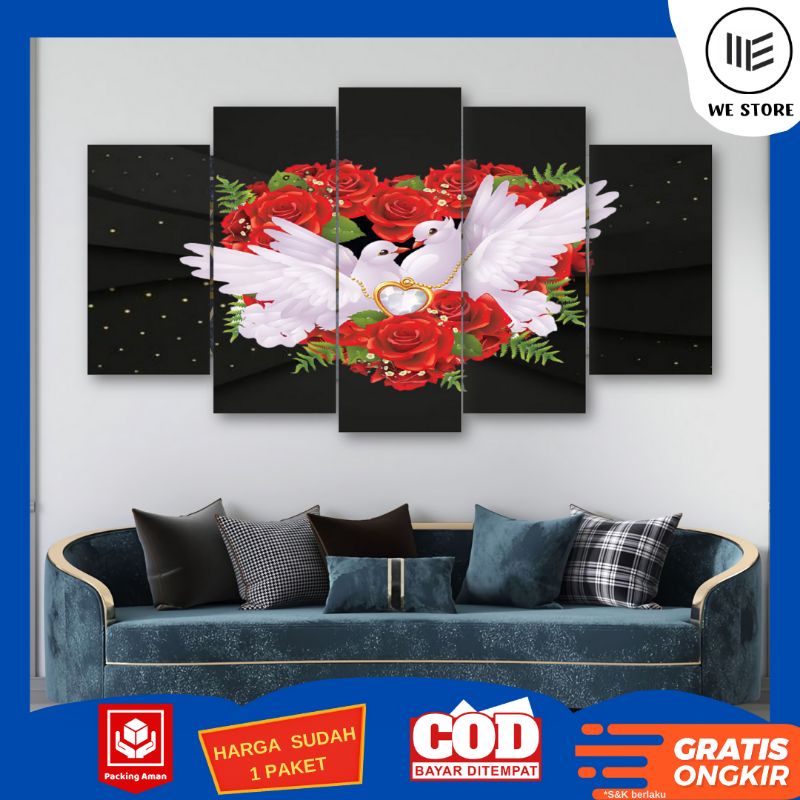 HIASAN DINDING 1 SET 5 PCS MERPATI / PEMANDANGAN DEKORASI RUMAH / PAJANGAN KAMAR ATAU RUANG TAMU / L