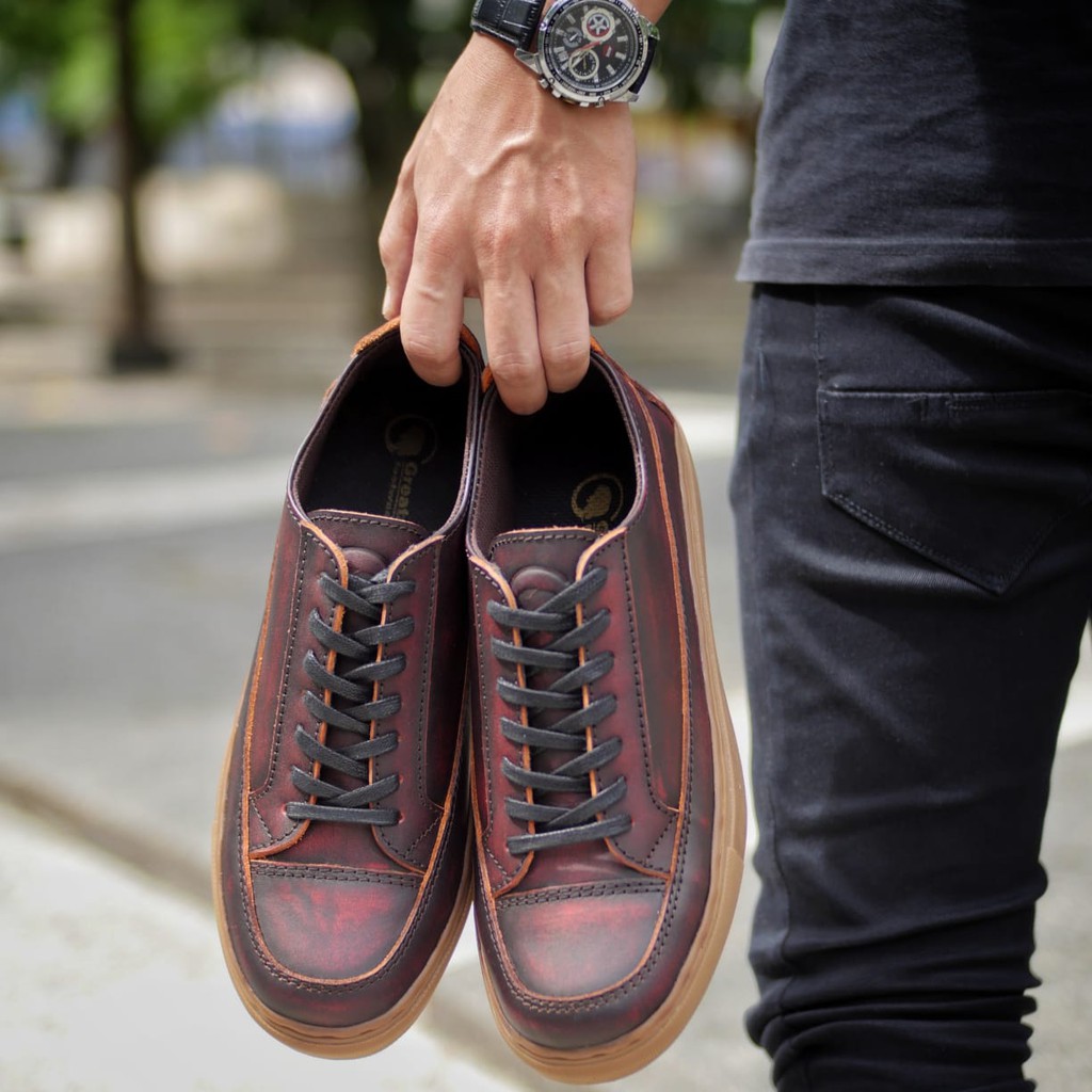 OLAF MAROON |FORIND x Greata| Sepatu Kulit Asli Sneakers Vintage Casual Pria/Men/Cow Kasual Footwear