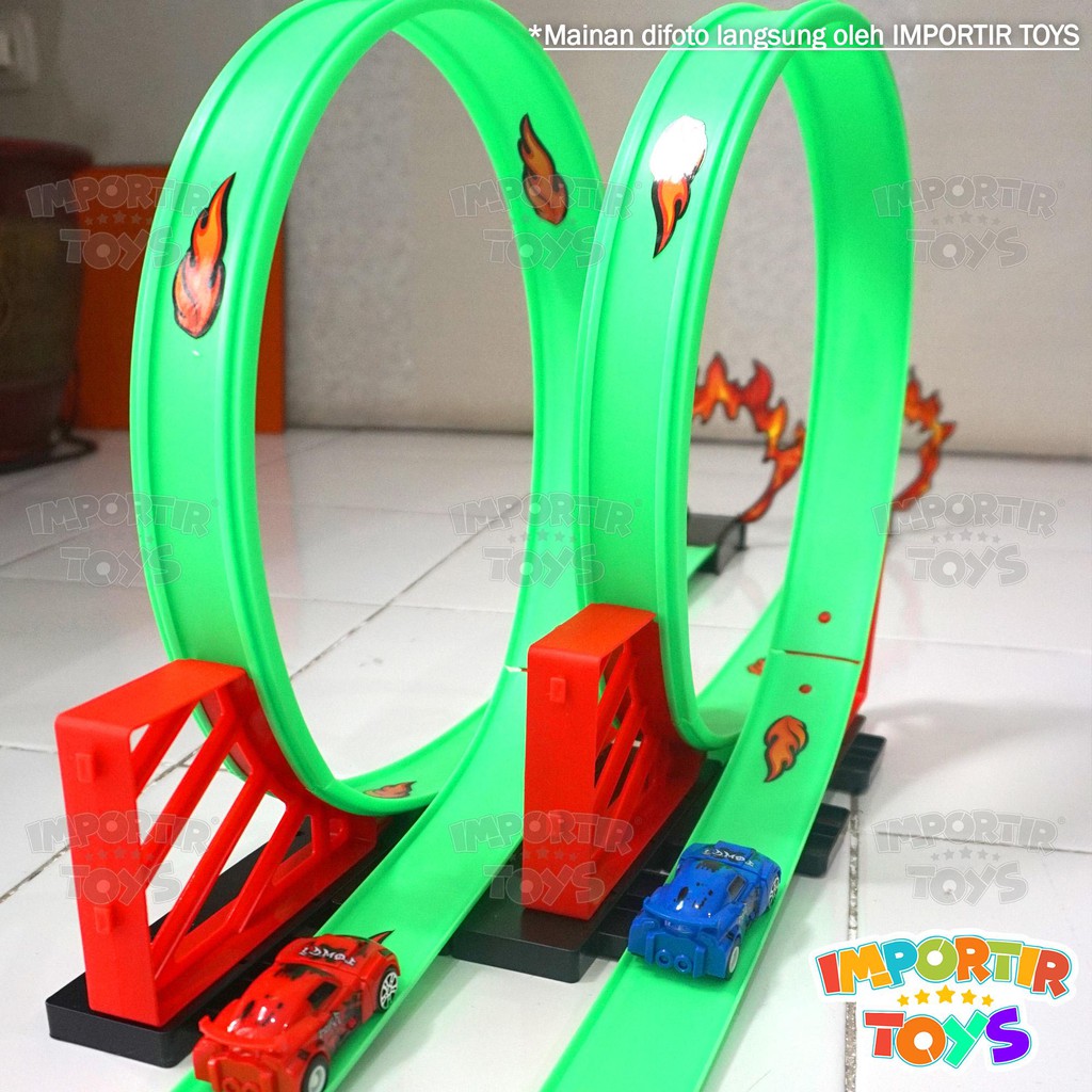 Dual HotWheels Salto Track Mainan MOBIL Anak 2 SET &quot;PUTAR 360&quot; (HIGH SPEED TRACK)