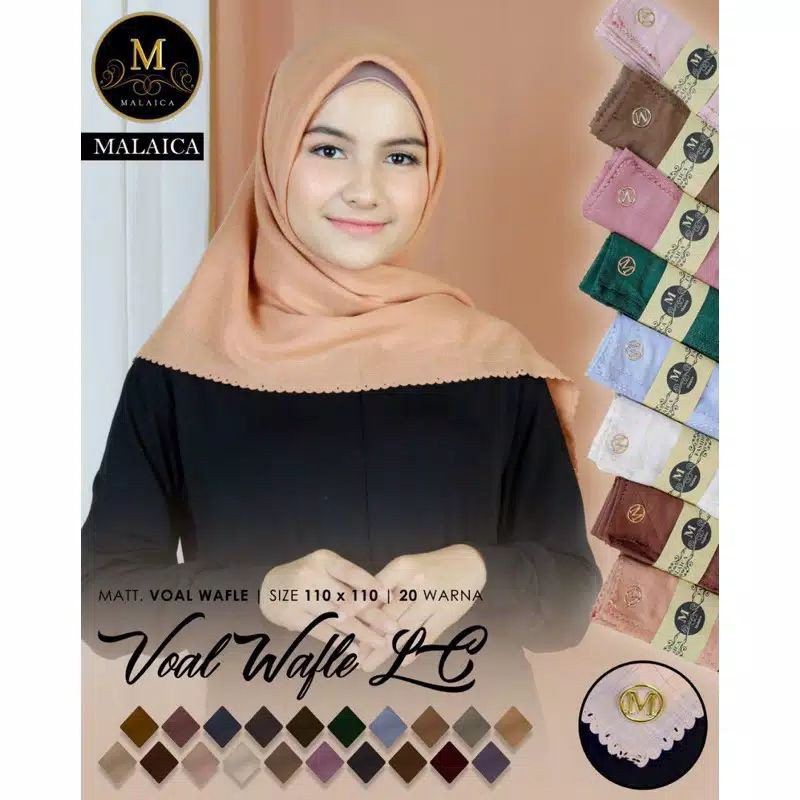 hijab Voal wafle LC by Malaica jilbab segiempat kerudung lasercut