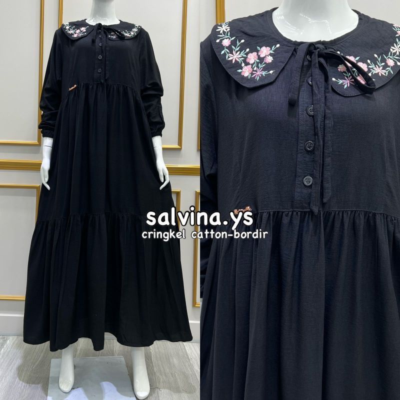 Gamis salvina Ys  kerah bordir tali terbaru