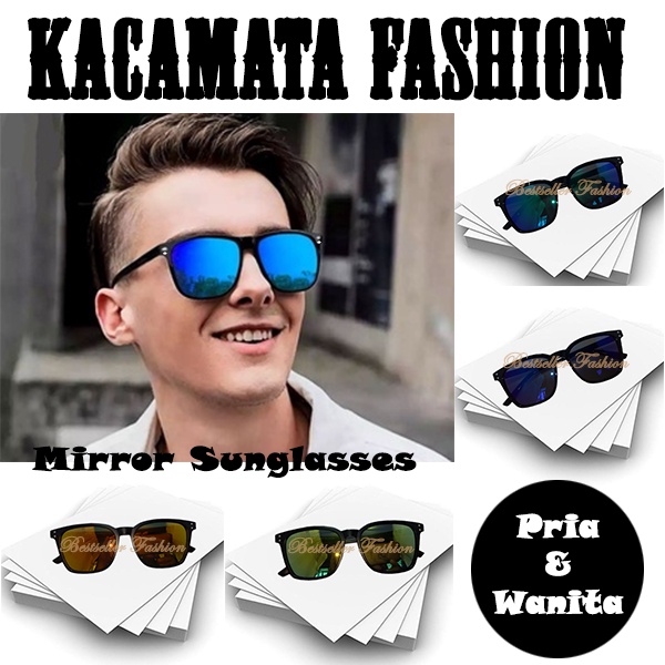 Kacamata UV400 Lensa Cermin Bentuk Kotak Gaya Retro Vintage Untuk Pria dan Wanita Kacamata Fashion Hitam Lensa Mirror Terbaru