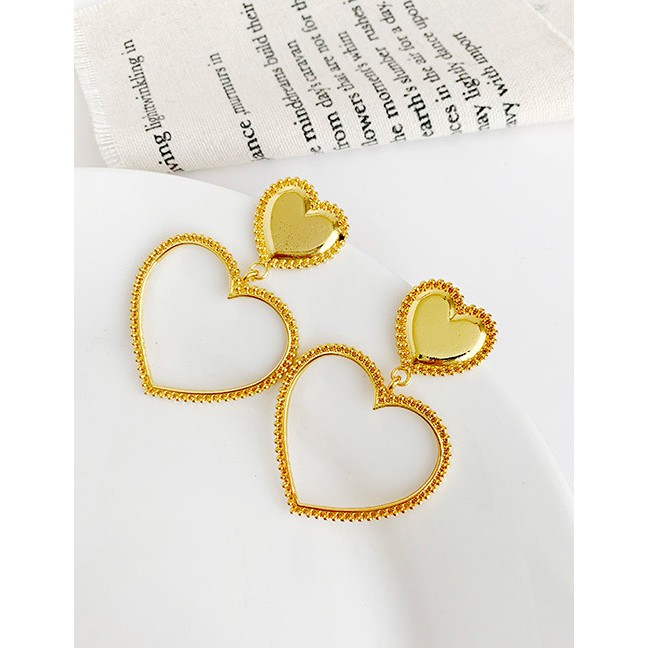 LRC Anting Tusuk Fashion Alloy Diamond Heart Earrings F95641