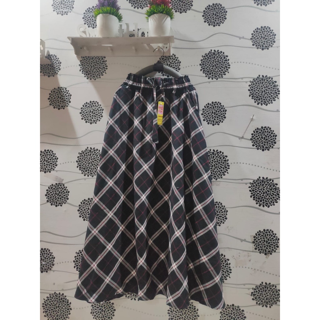 ROK FLANEL IMPORT PANJANG/ROK TARTAN/ROK KOTAK PAYUNG-Ak