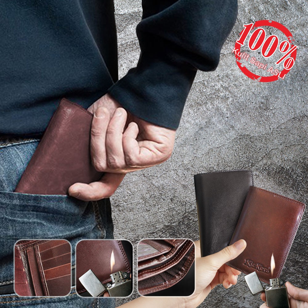 DOMPET KULIT SLIM LIPAT DENGAN FITUR 16 SLOT KARTU ATM BAHAN KULIT SAPI ASLI 100% PREMIUM D003