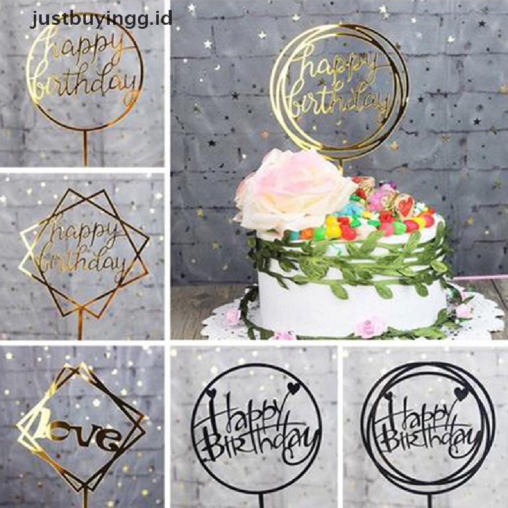 10pcs Topper Kue Desain Happy Birthday Bahan Akrilik Untuk Dekorasi Pesta