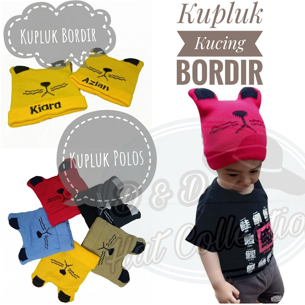 Topi Kupluk Rajut Bordir Nama Bayi Anak Balita Telinga