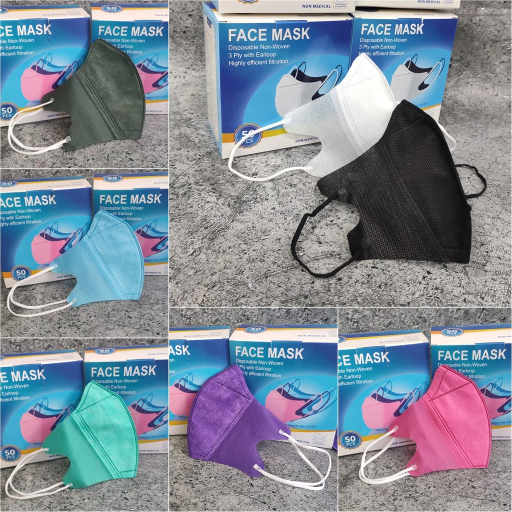 PER BOX ISI 50 - MASKER DUCKBILL MURAH FACE MASK 3PLY BFE 95% - HITAM PUTIH WARNA RAINBOW MURAH TERMURAH